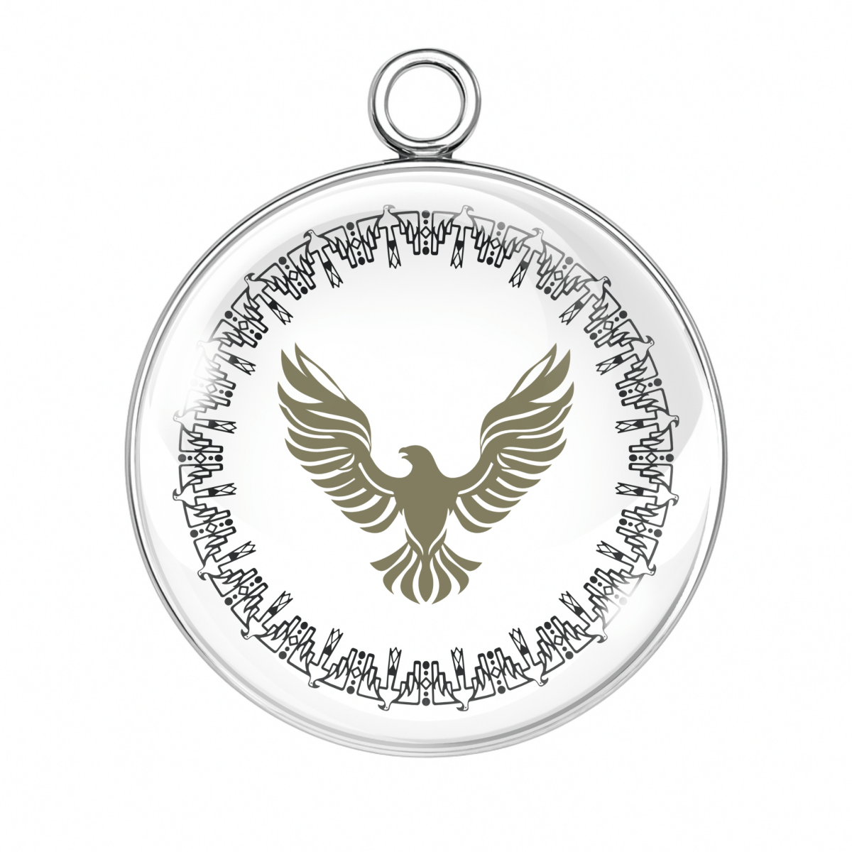 Thunderbird Charm Modern Gold Outline with Feathers