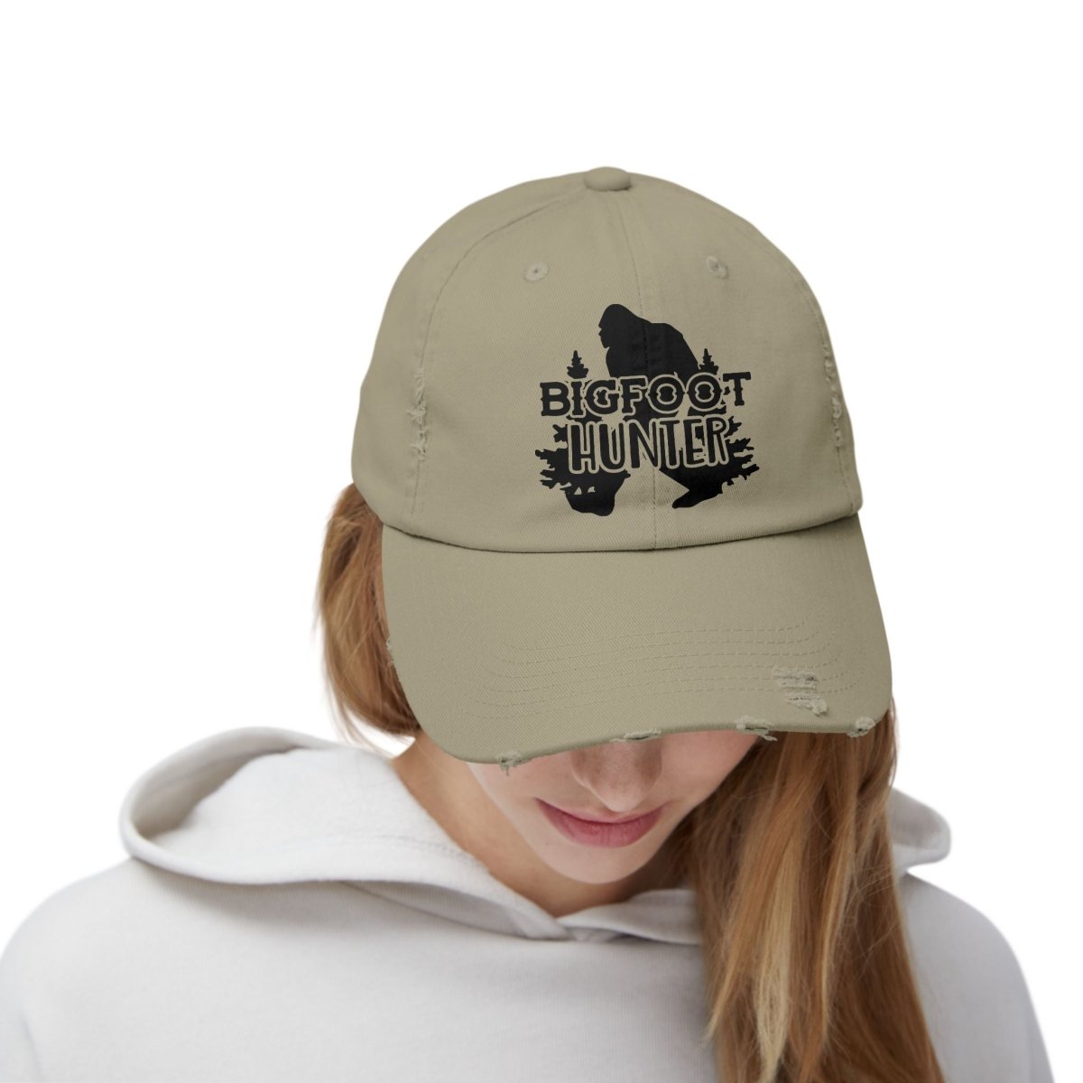 Unisex Distressed Cap - Bigfoot Hunter Hat, Outdoor Adventure Gear, Gift for