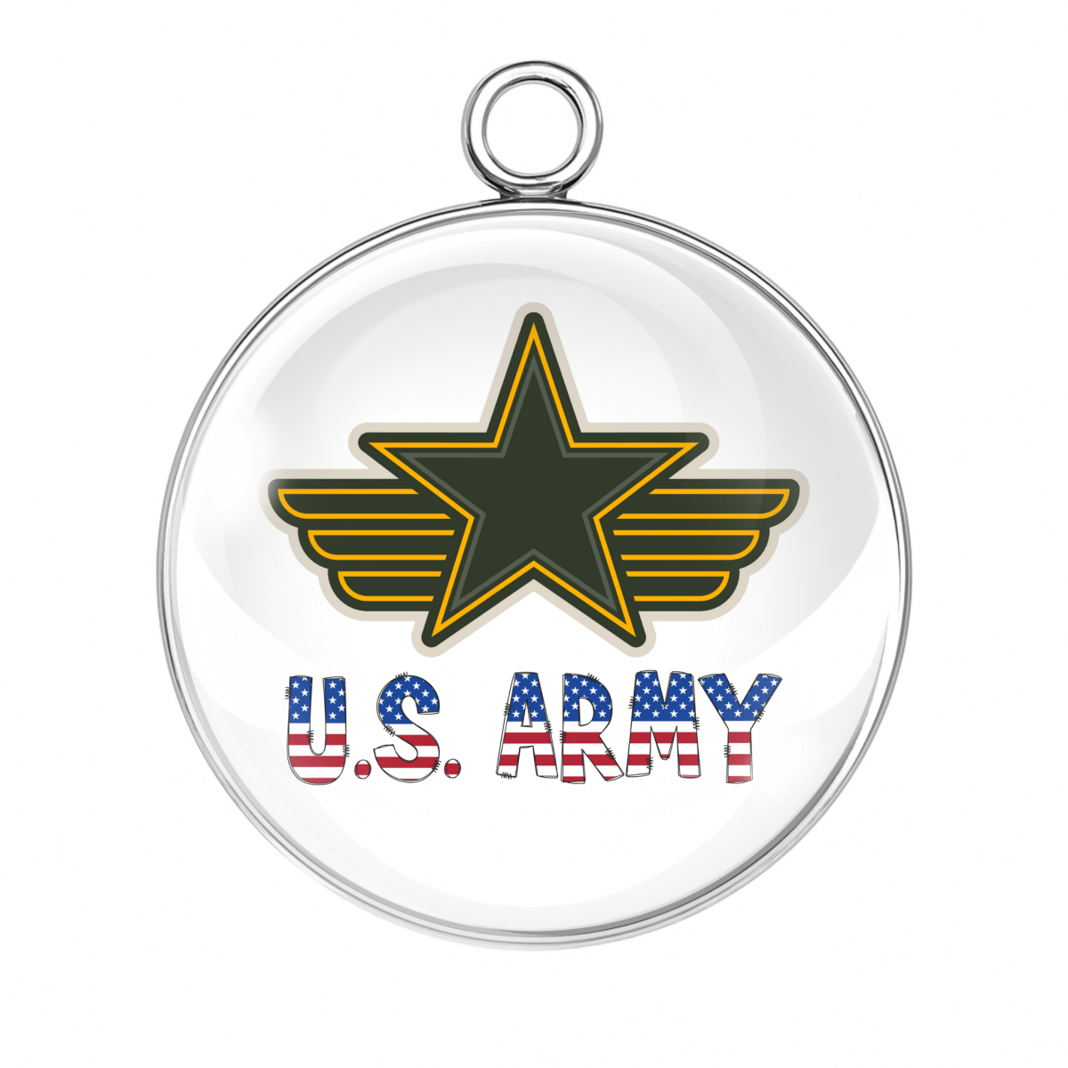 U.S. Army emblem on a clear pendant with a white background