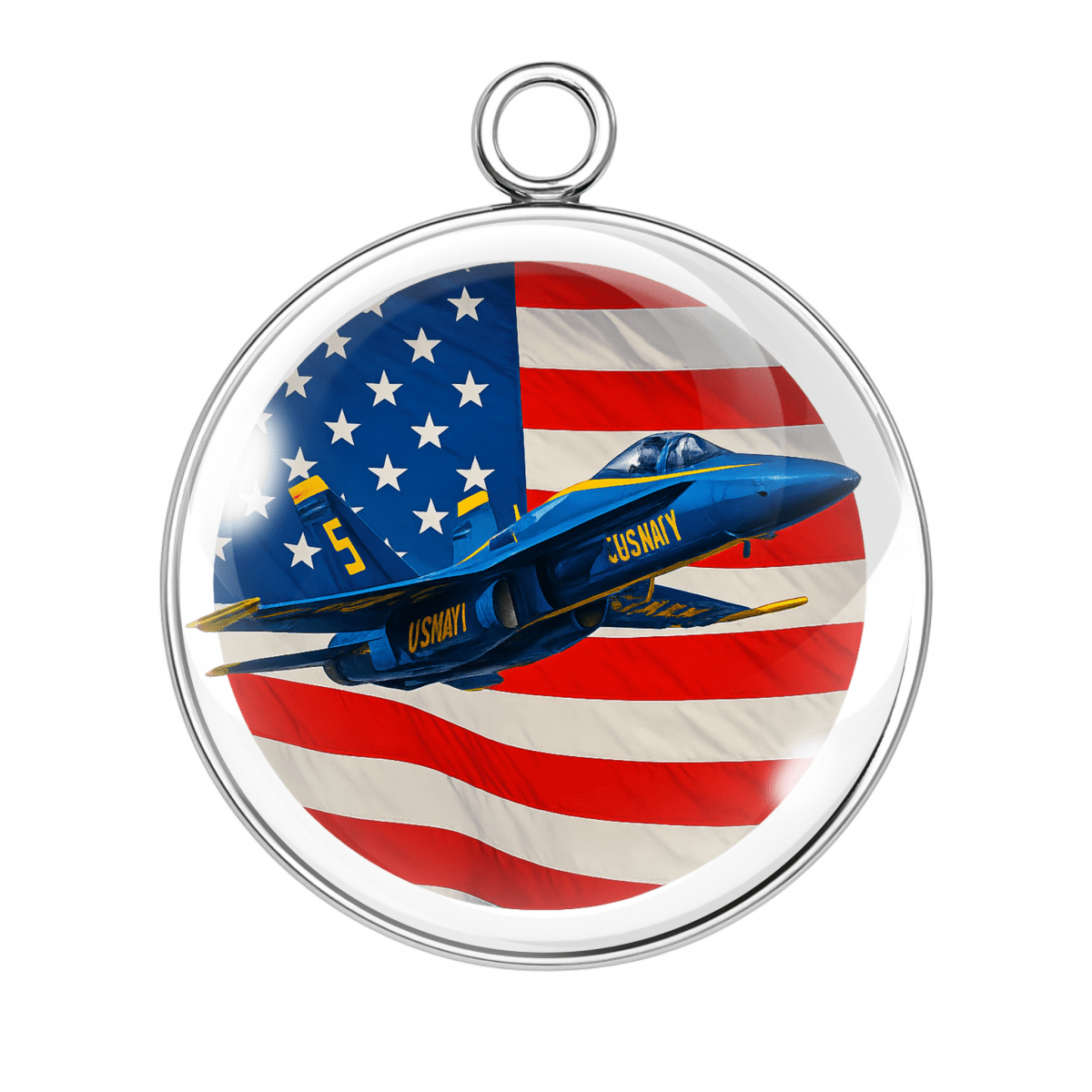 4: Blue Angels jet with waving American flag background