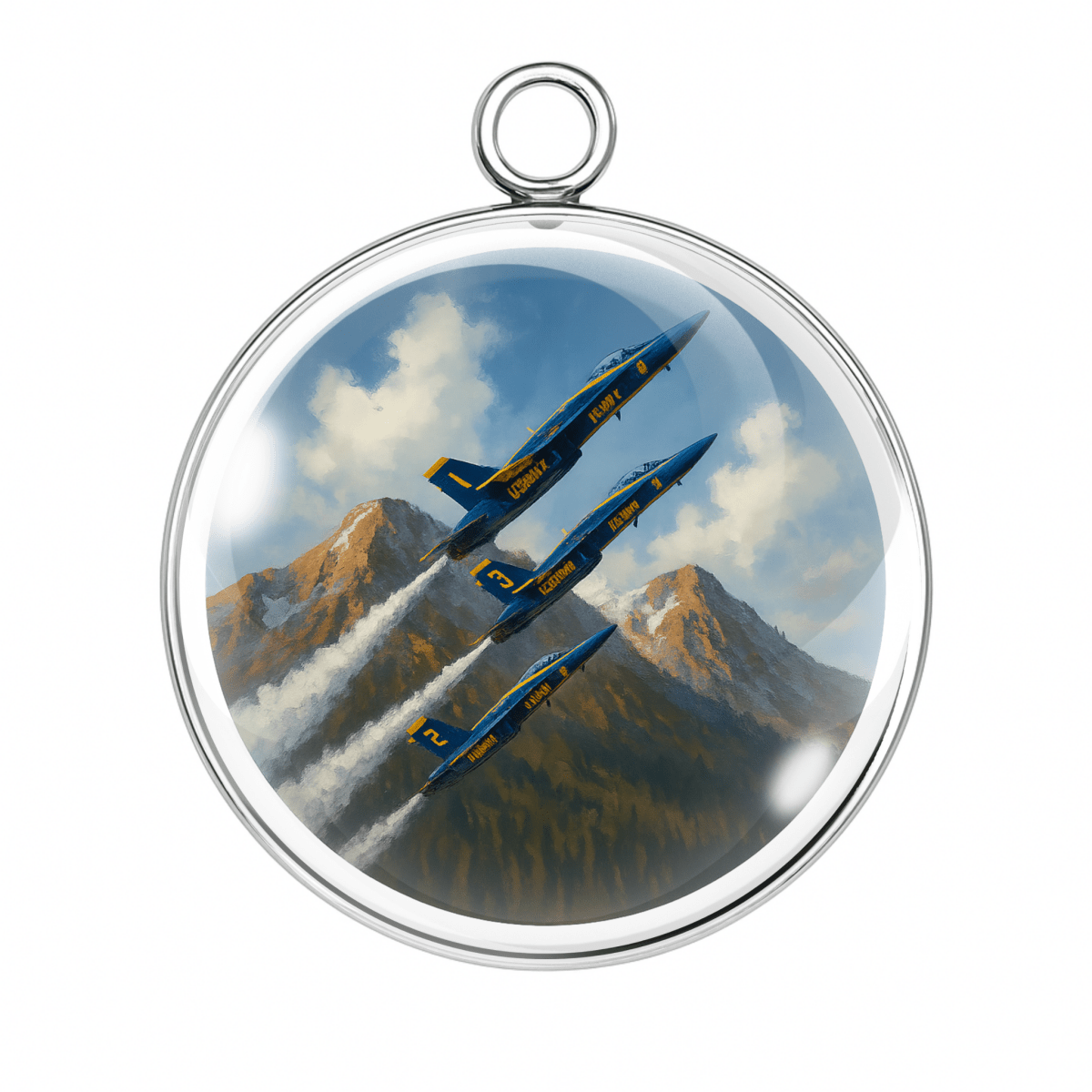 9: Three Blue Angels jets ascending over mountain ridge