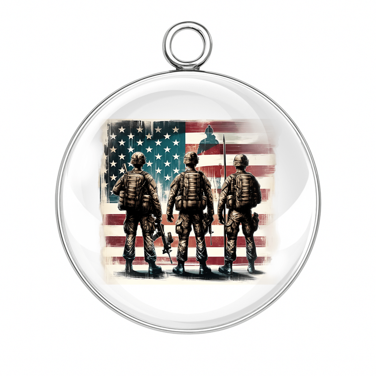Three soldiers standing with flag