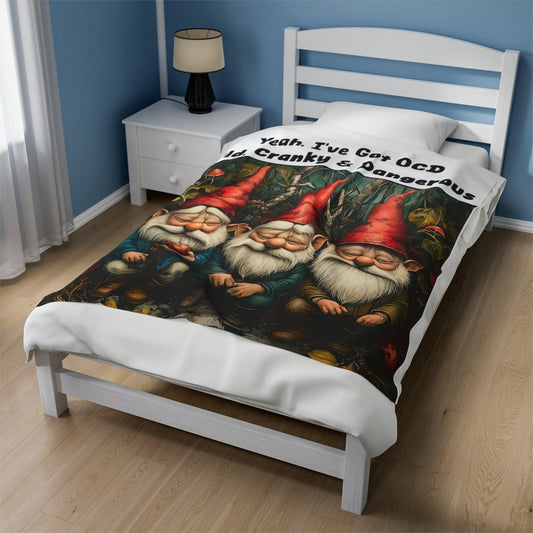 Velveteen Plush Blanket - OCD Gnomes, Cozy Throw Blanket, Soft Fleece Bedspread,