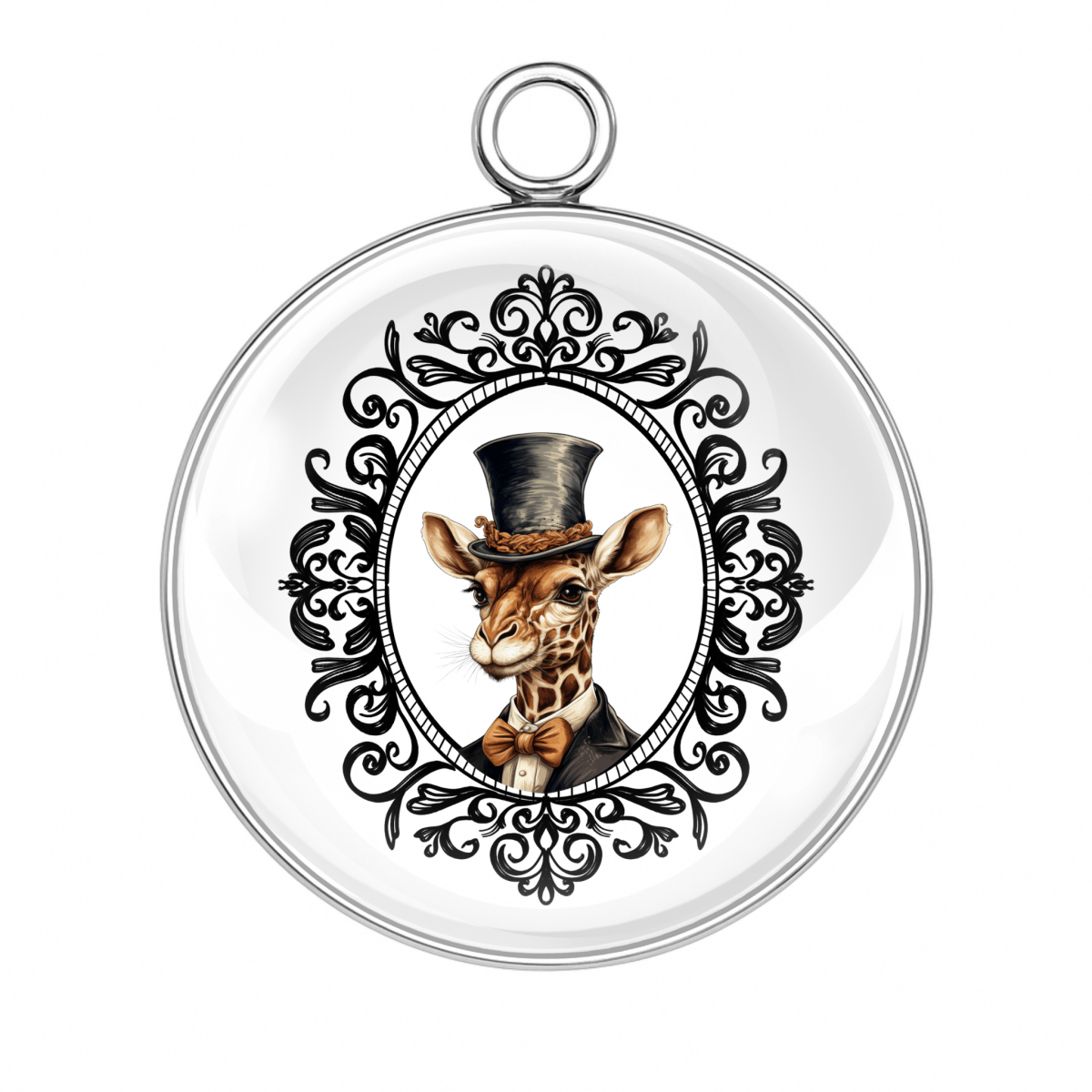 Style #8: Giraffe in a tiny top hat with mustache, framed Victorian animal charm