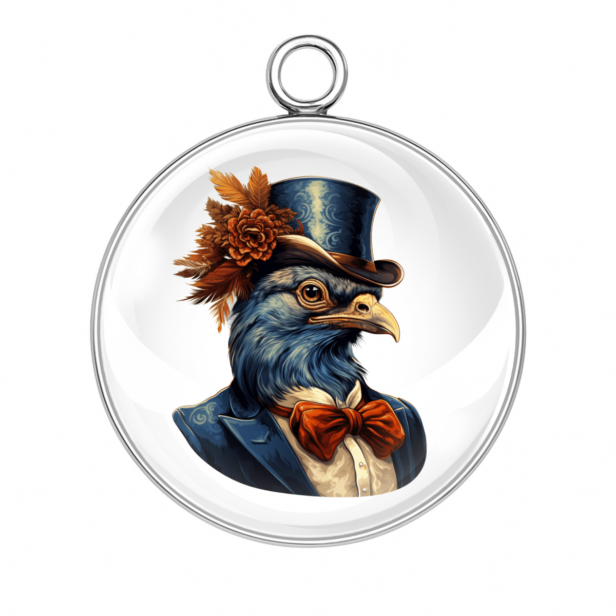 Style #3: Elegant raven in a suit and top hat with flower, steampunk bird charm