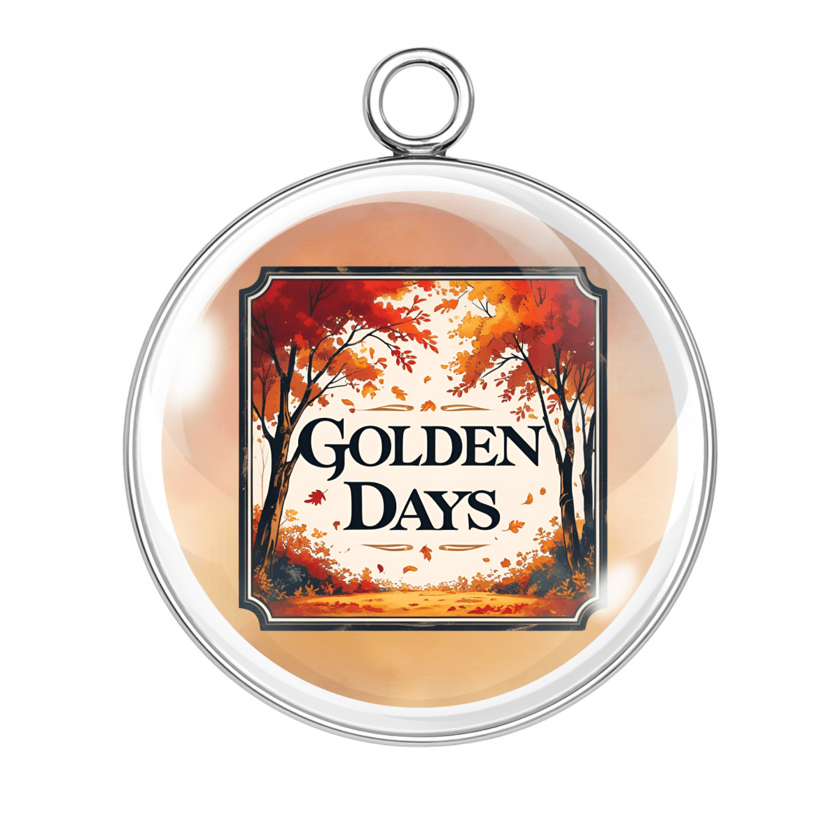 Golden Days charm with sunset forest and falling autumn leaves in rich tones
