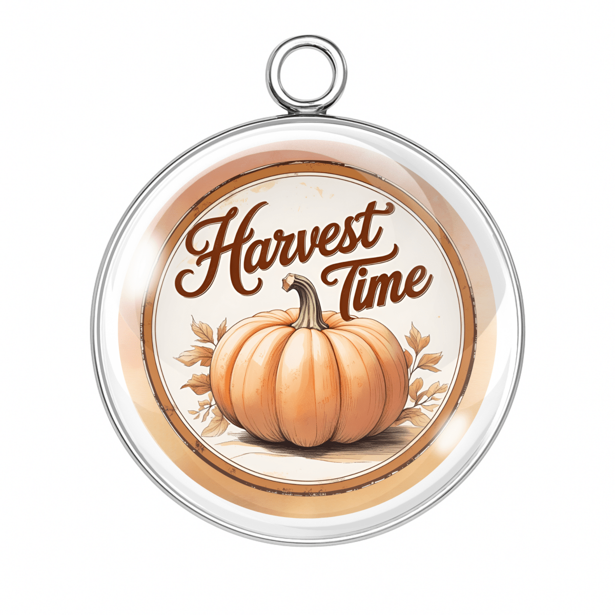 Harvest Time charm with a soft beige pumpkin and elegant script typography