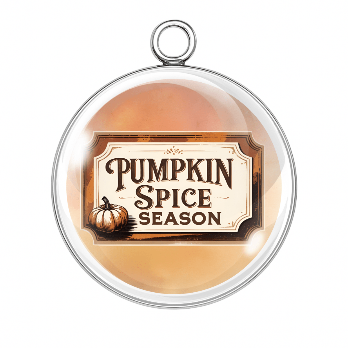 Pumpkin spice season label charm with rustic typography and small pumpkin illustration