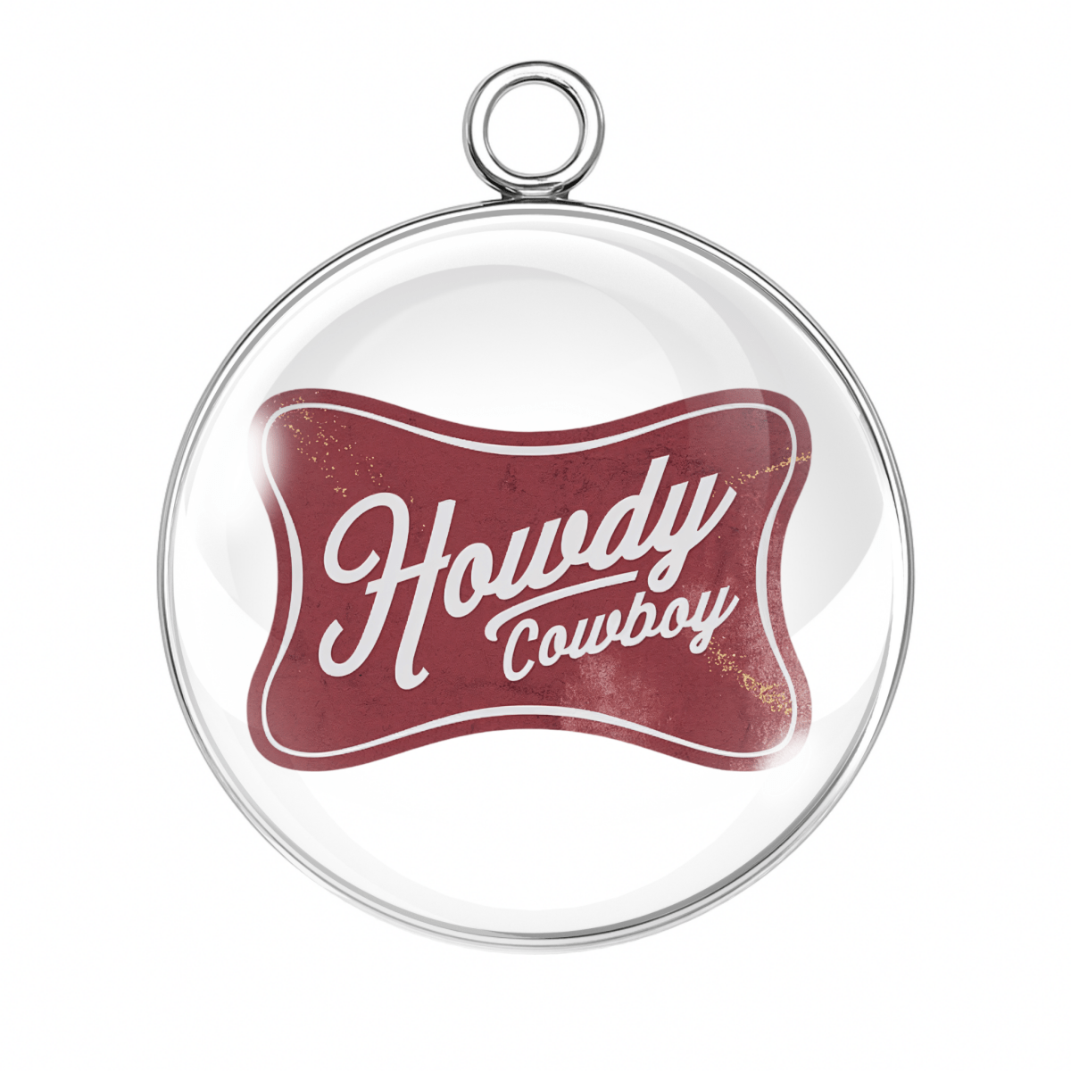 Howdy Cowboy Red Sign Charm – “Retro-style red sign charm that says 'Howdy Cowboy' in classic western script.”