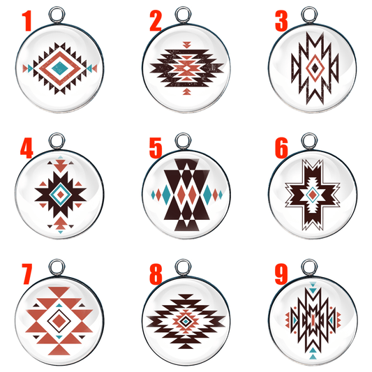 Set of 9 Western Aztec Symbol glass cabochon charms