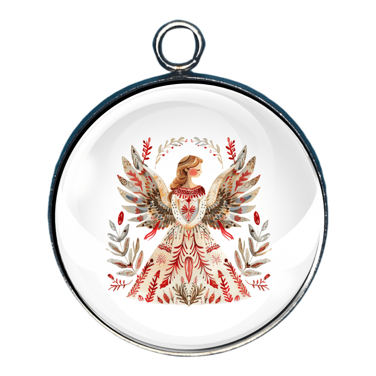 Charm of a Christmas angel in red and green Scandinavian style dress