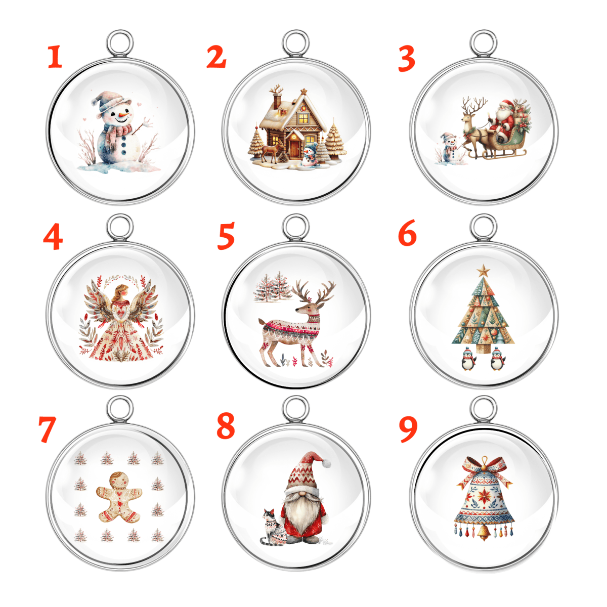 Christmas charm set featuring 9 different festive scandinavian designs