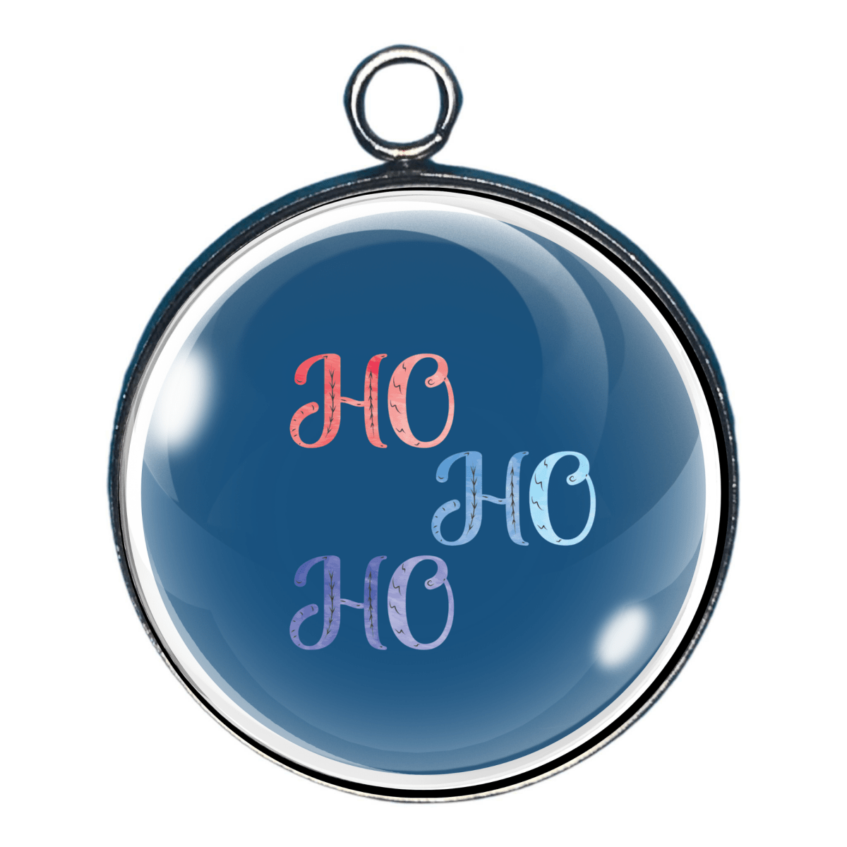 Christmas charm with HO HO HO text on blue background