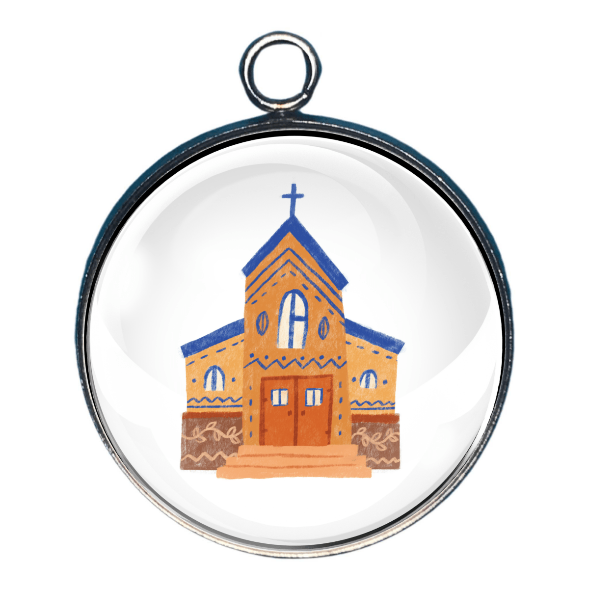 Christmas charm with snowy chapel illustration