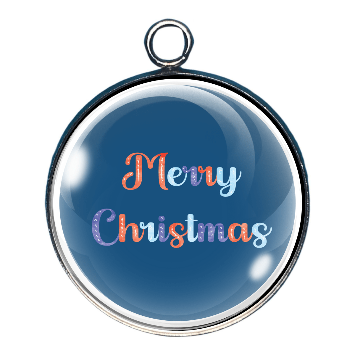 Christmas charm with 'Merry Christmas' text on blue background