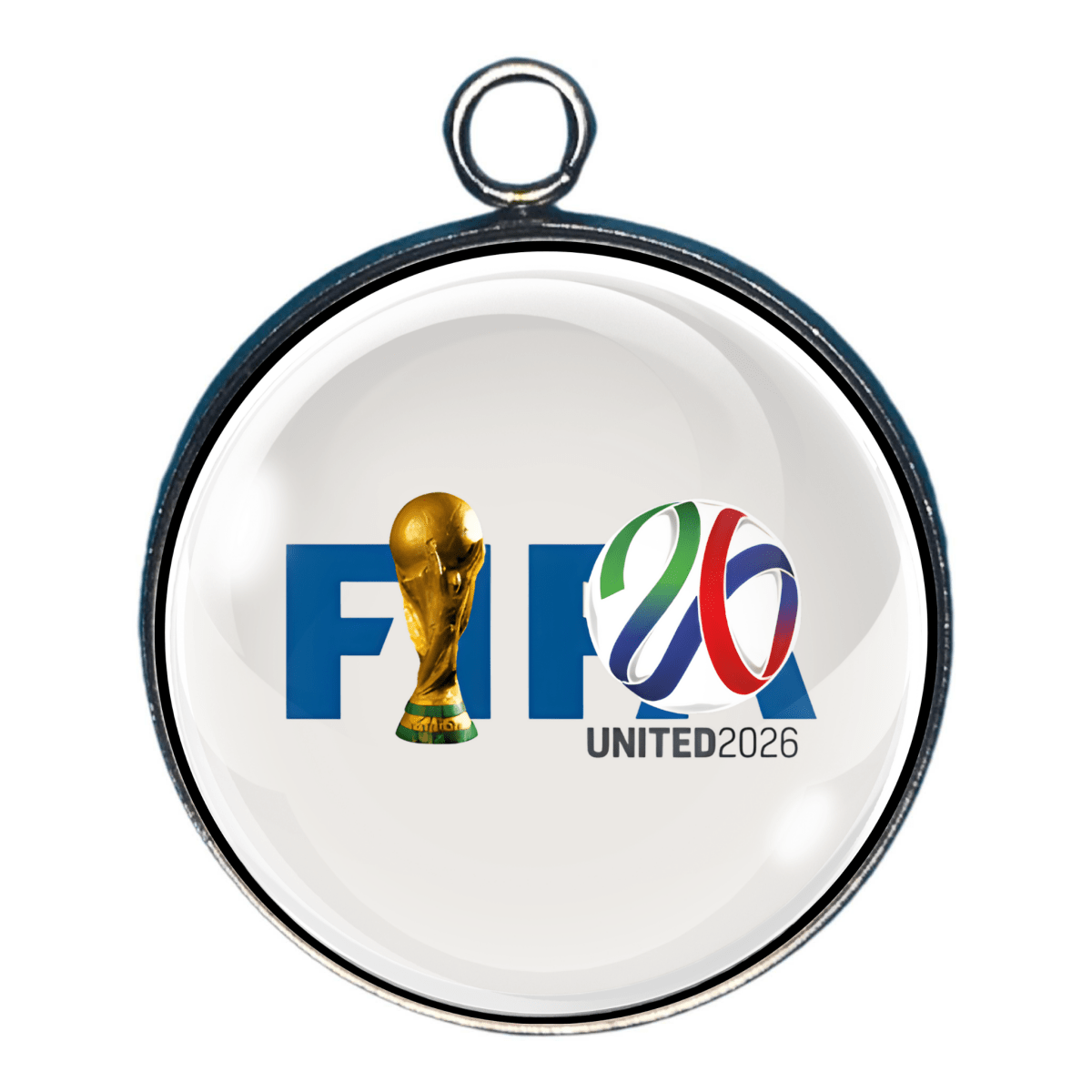 FIFA and United 2026 logo charm with gold trophy image.