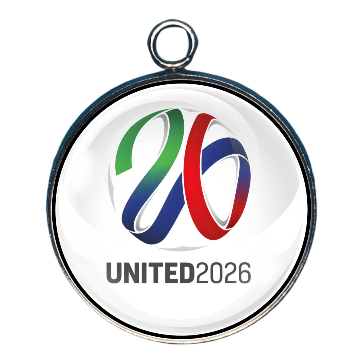 United 2026 logo charm in red, green, and blue.