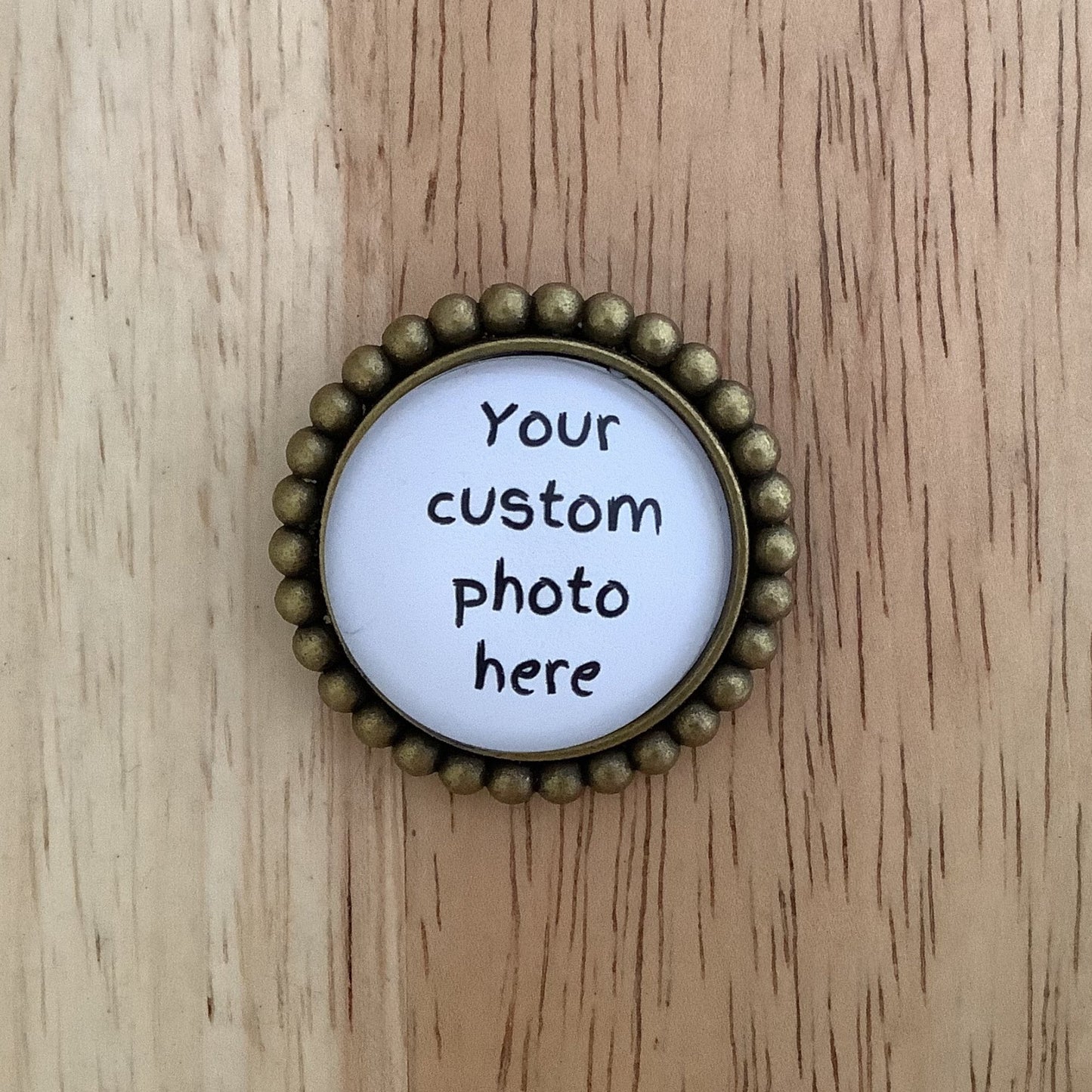 25mm Bronze Filagree Custom Photo Lapel Pin - ILikeWorms
