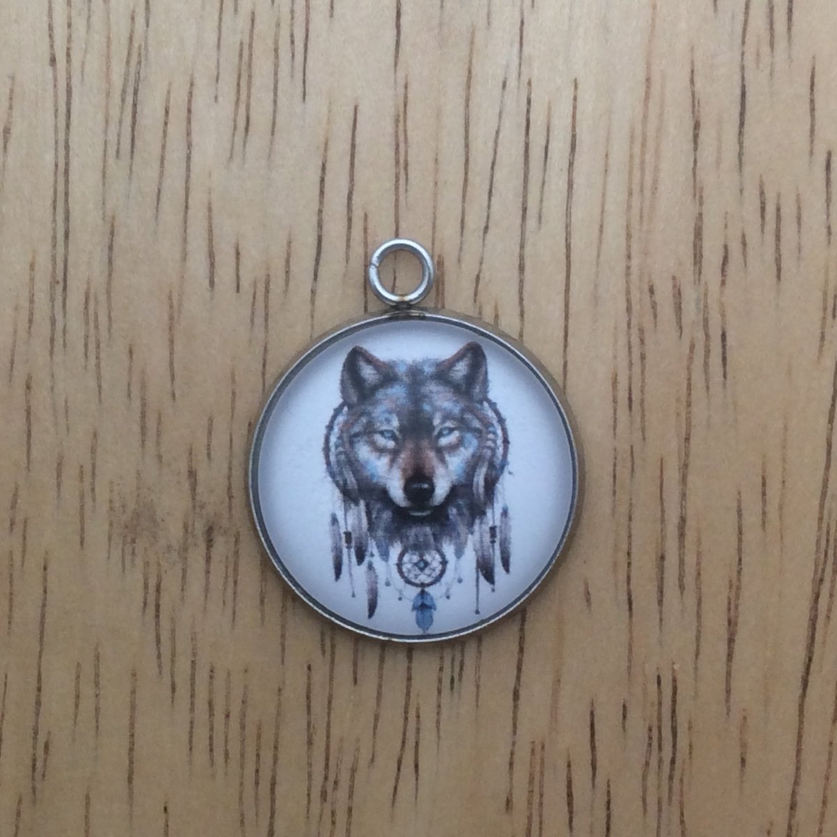 boho wolf dreamcatcher glass cabochon charm