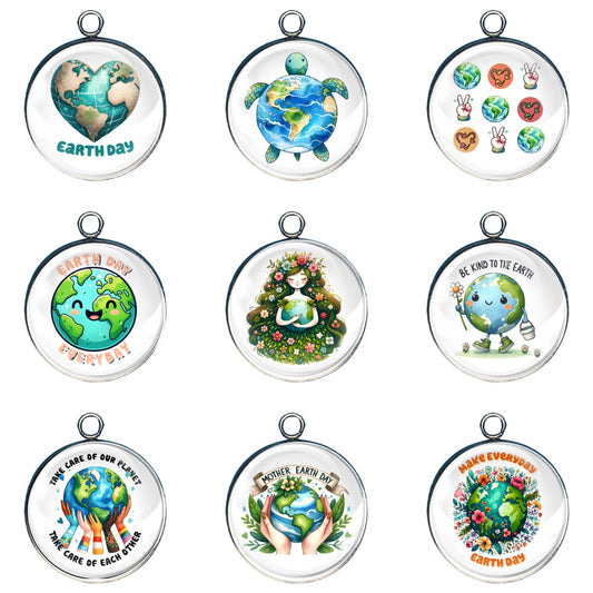 9 earth day glass cabochon charms