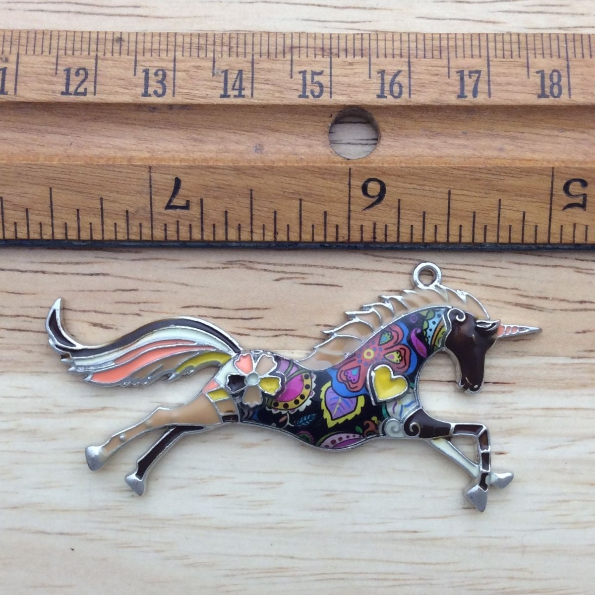 Mosaic Light brown enamel unicorn pendant
