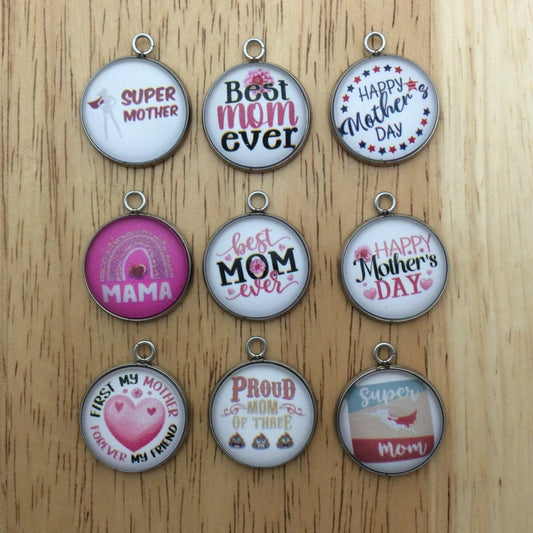 9 mothers day glass cabochon charms