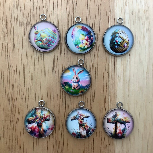 set of 7 pastel easter charms