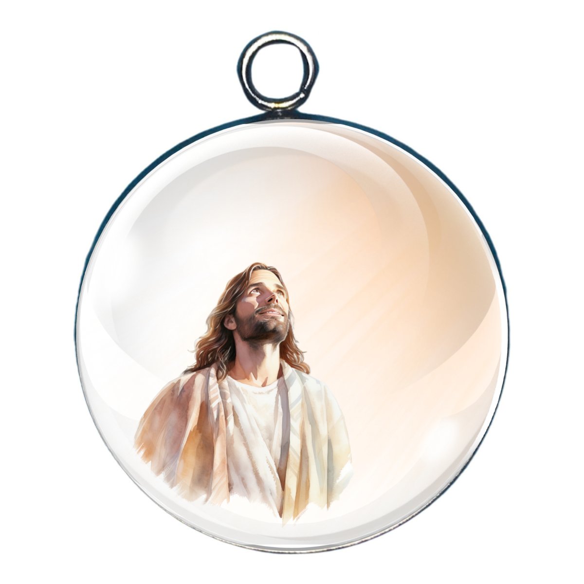 Charm depicting Jesus looking up at the Glory of God