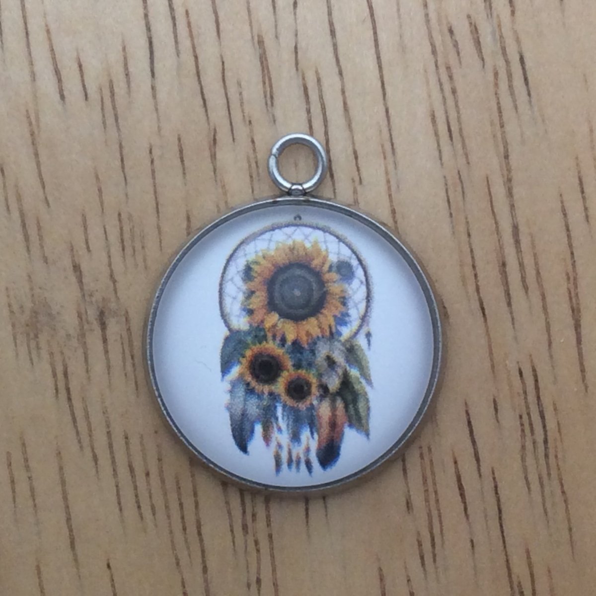 sunflower dreamcatcher glass cabochon charm