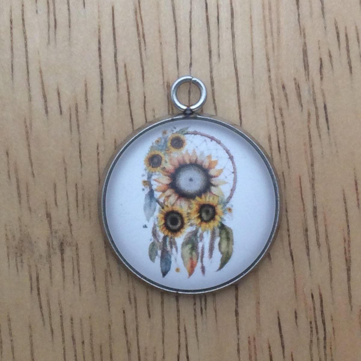 sunflower dreamcatcher glass cabochon charm