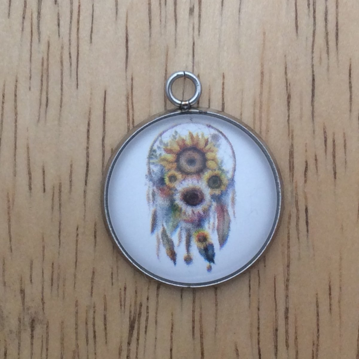 sunflower dreamcatcher glass cabochon charm