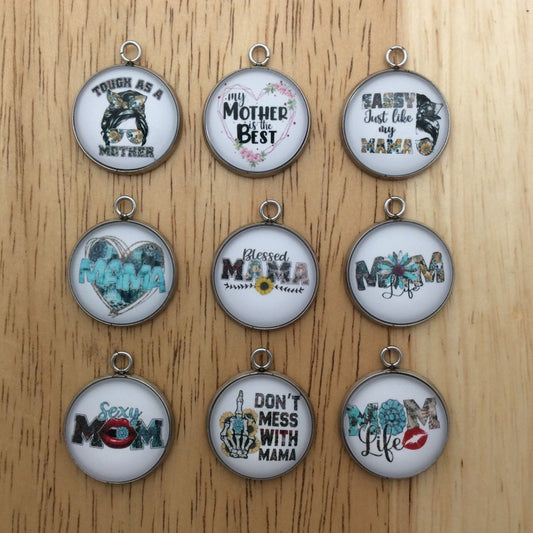 9 western mom glass cabochon charms