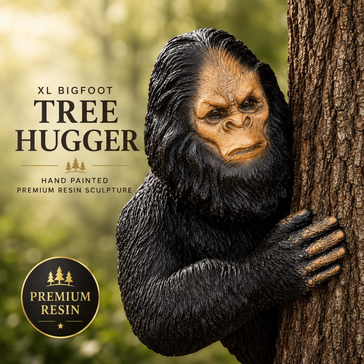 10" XL Bigfoot Tree Hugger – Hand Painted Premium Resin Yard Sculpture