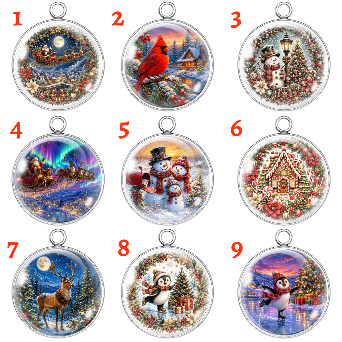 Ornamental Christmas Glass Cabochon Charms Holiday Jewelry Making Craft Pendants