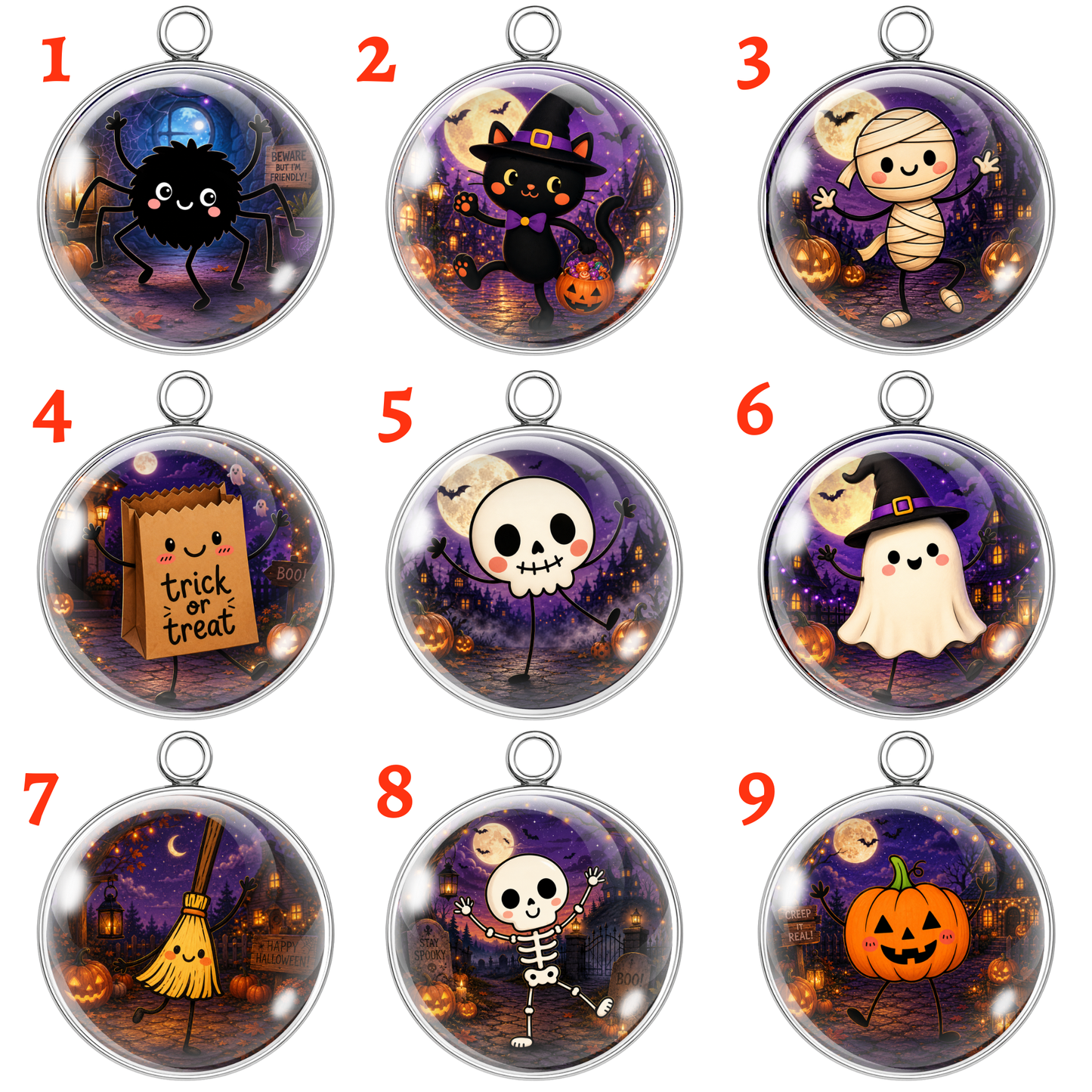 Cute Halloween Character Glass Cabochon Charms Collection
