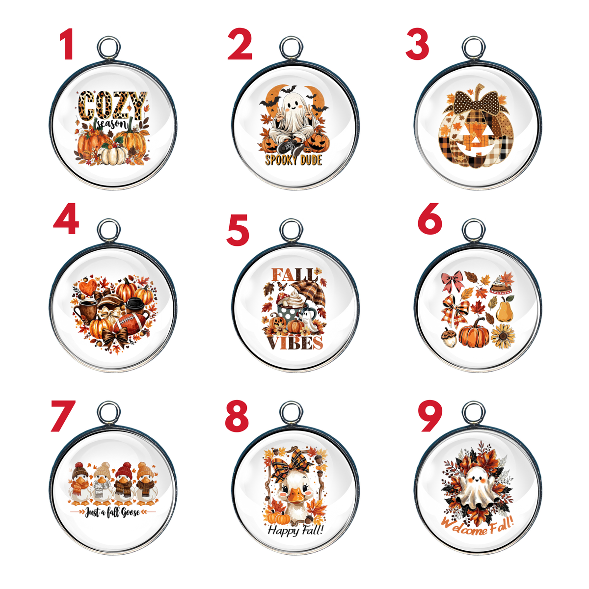Fall, Halloween & Autumn Harvest Glass Cabochon Charms
