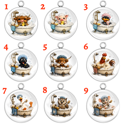 Animal Bath Time Glass Cabochon Charms