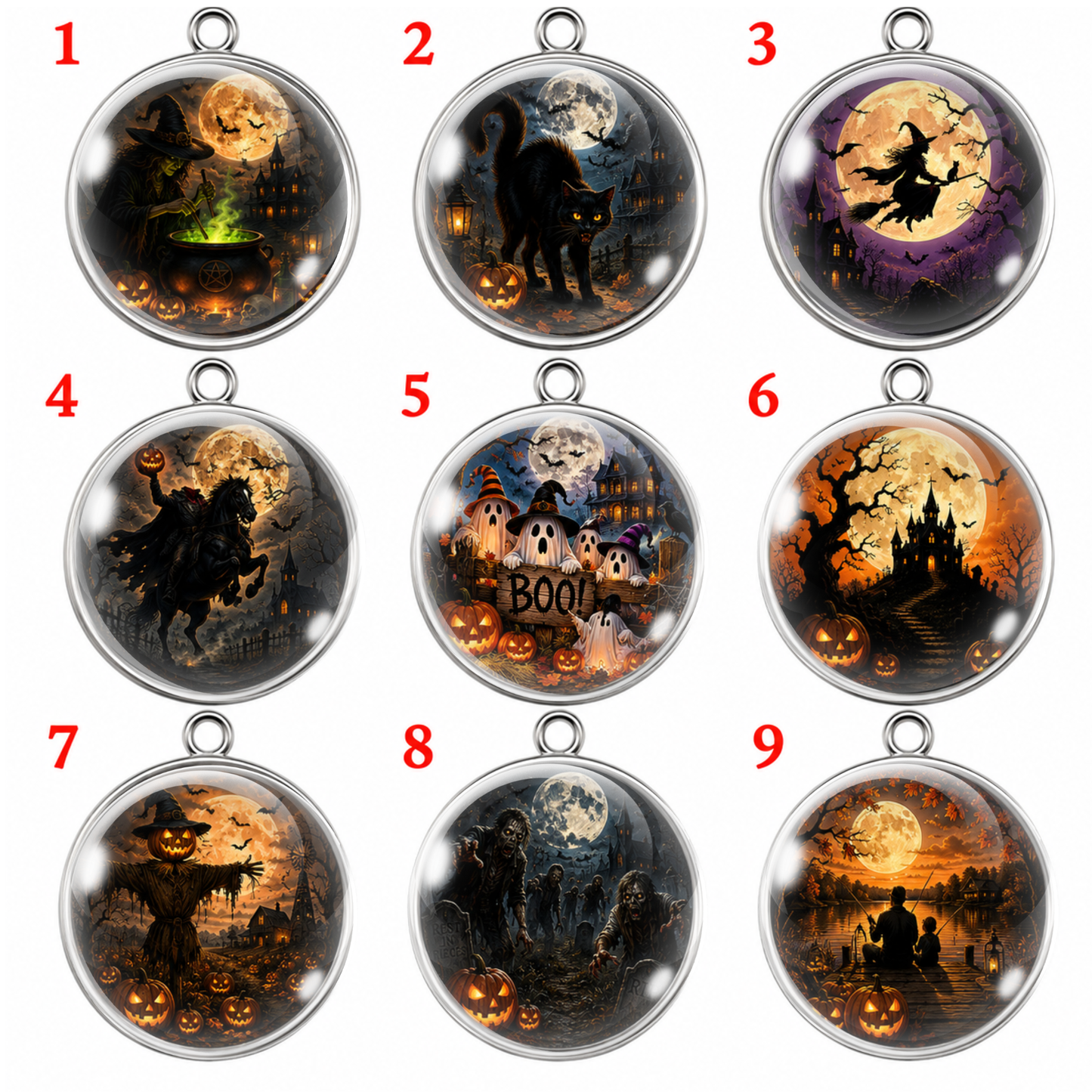 Halloween Legends Glass Cabochon Charms – Premium Handmade Jewelry Supplies
