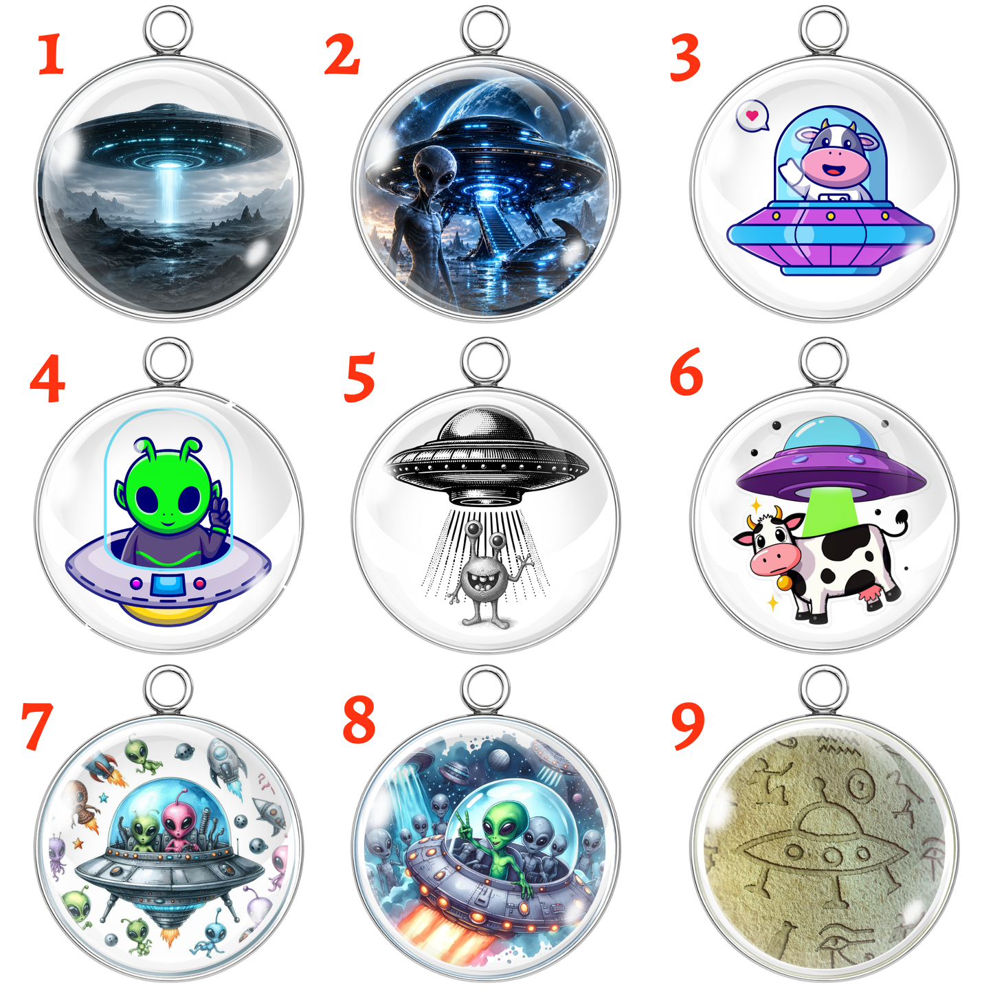 UFO'S & Aliens Glass Cabochon Charms –  Extraterrestrial Charm Pendants for Crafts & Jewelry