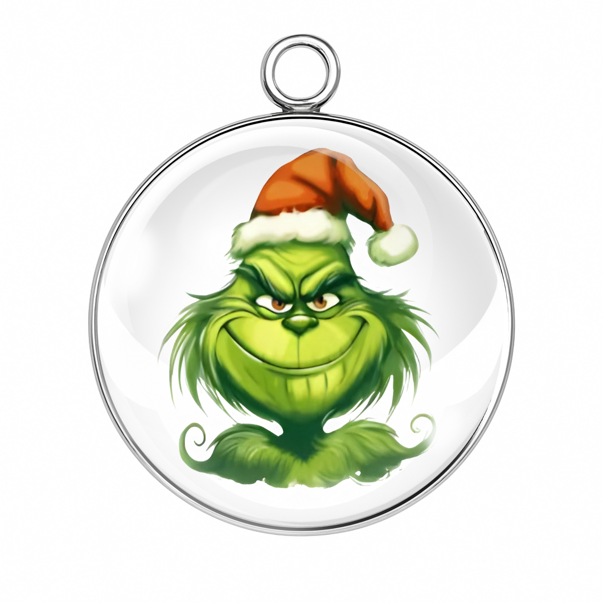 Style 9 – Mischievous Santa Grinch
Alt Tag: “Mischievous Grinch in Santa hat stainless steel charm”