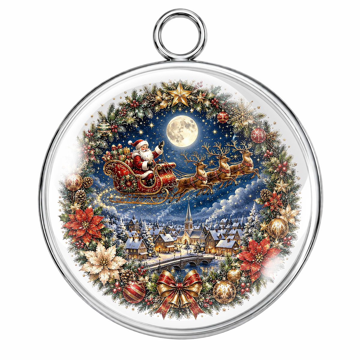 Ornamental Christmas Glass Cabochon Charms Holiday Jewelry Making Craft Pendants