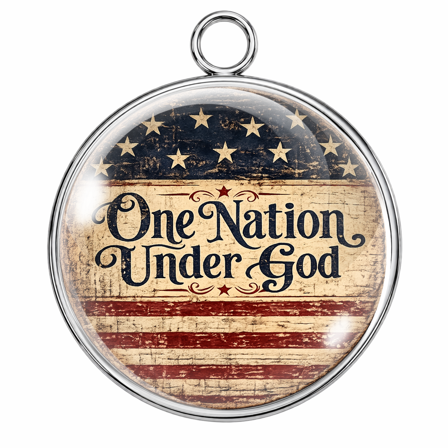 Pendant with 'One Nation Under God' text on an American flag design