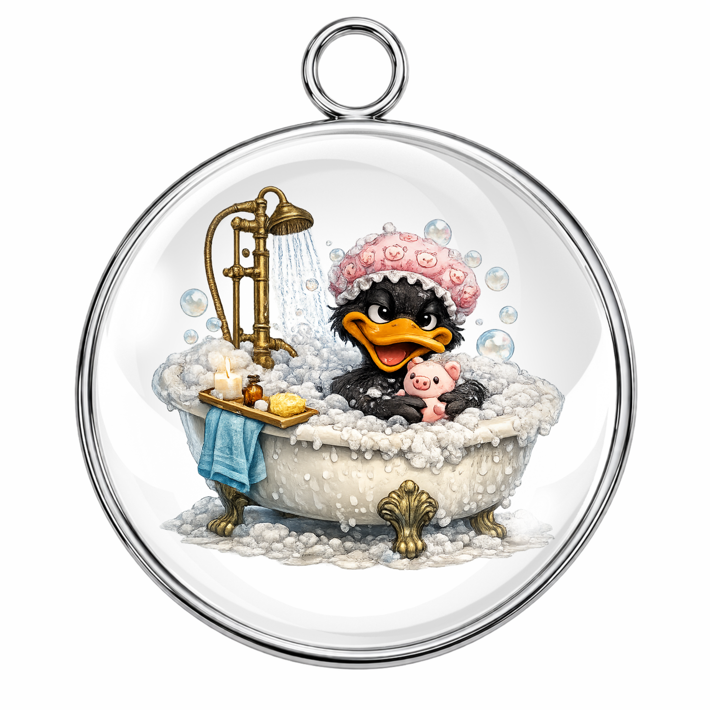 Animal Bath Time Glass Cabochon Charms