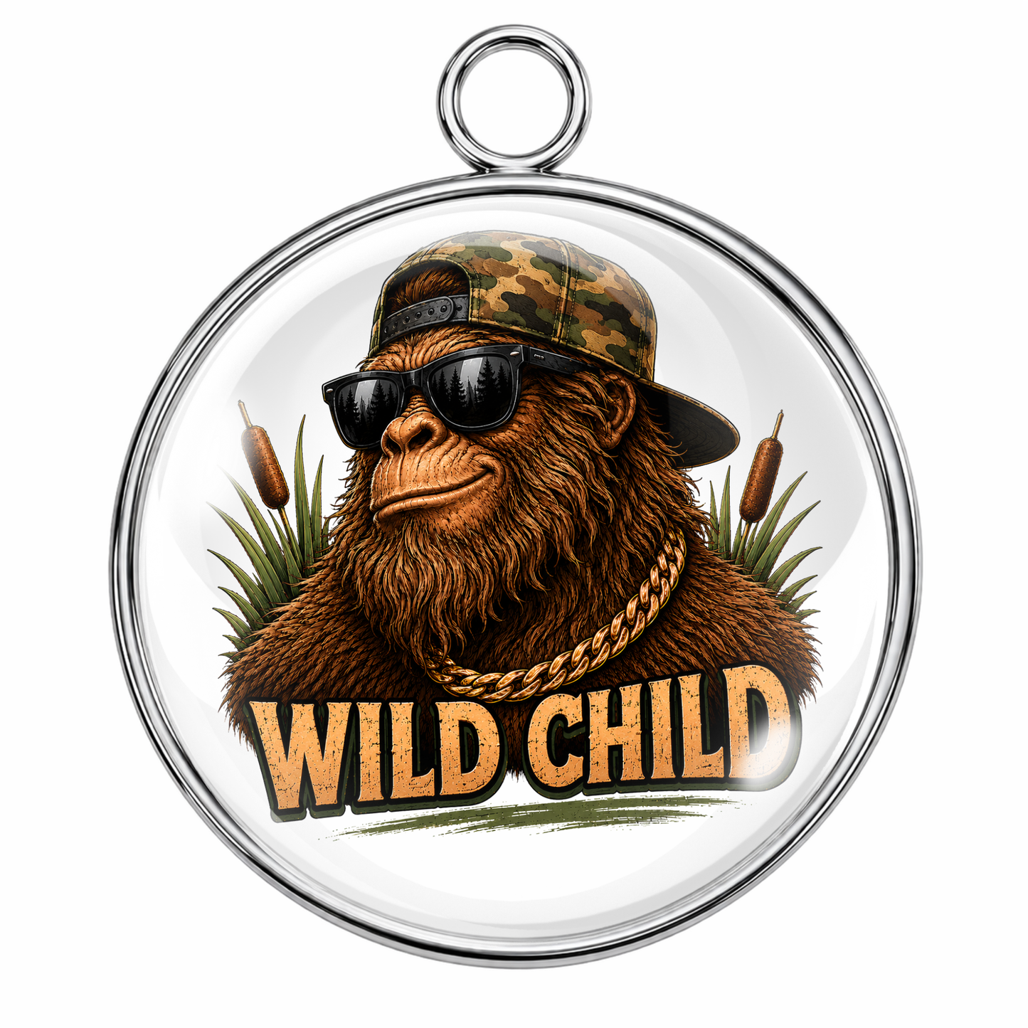 Wild Child Glass Cabochon Charms – Funny Bigfoot, Alien, Eagle, Raccoon, Pit Bull, Highland Cow & Duck Designs