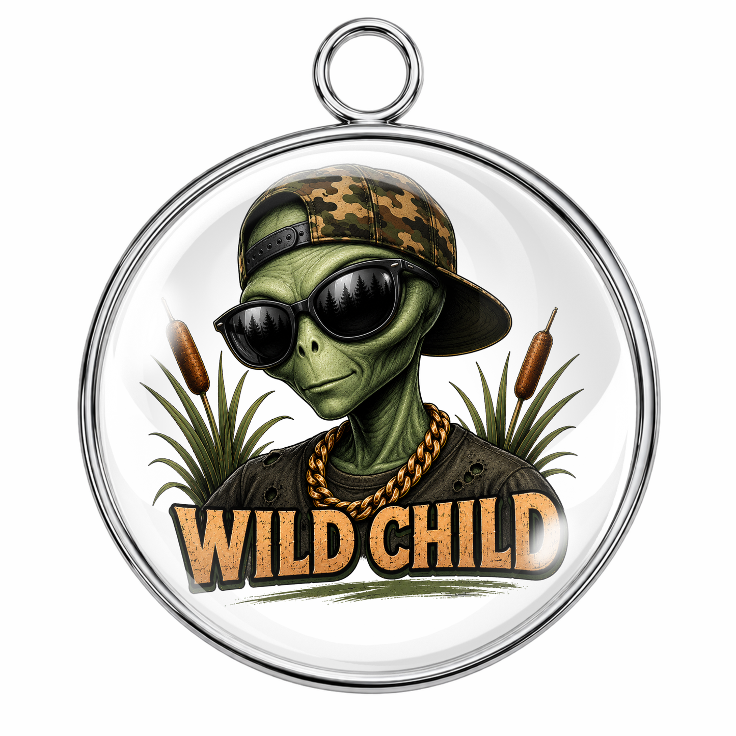 Wild Child Glass Cabochon Charms – Funny Bigfoot, Alien, Eagle, Raccoon, Pit Bull, Highland Cow & Duck Designs