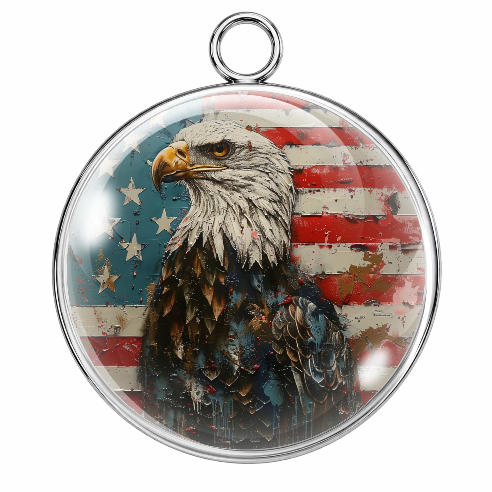 Pendant with a bald eagle design on an American flag background
