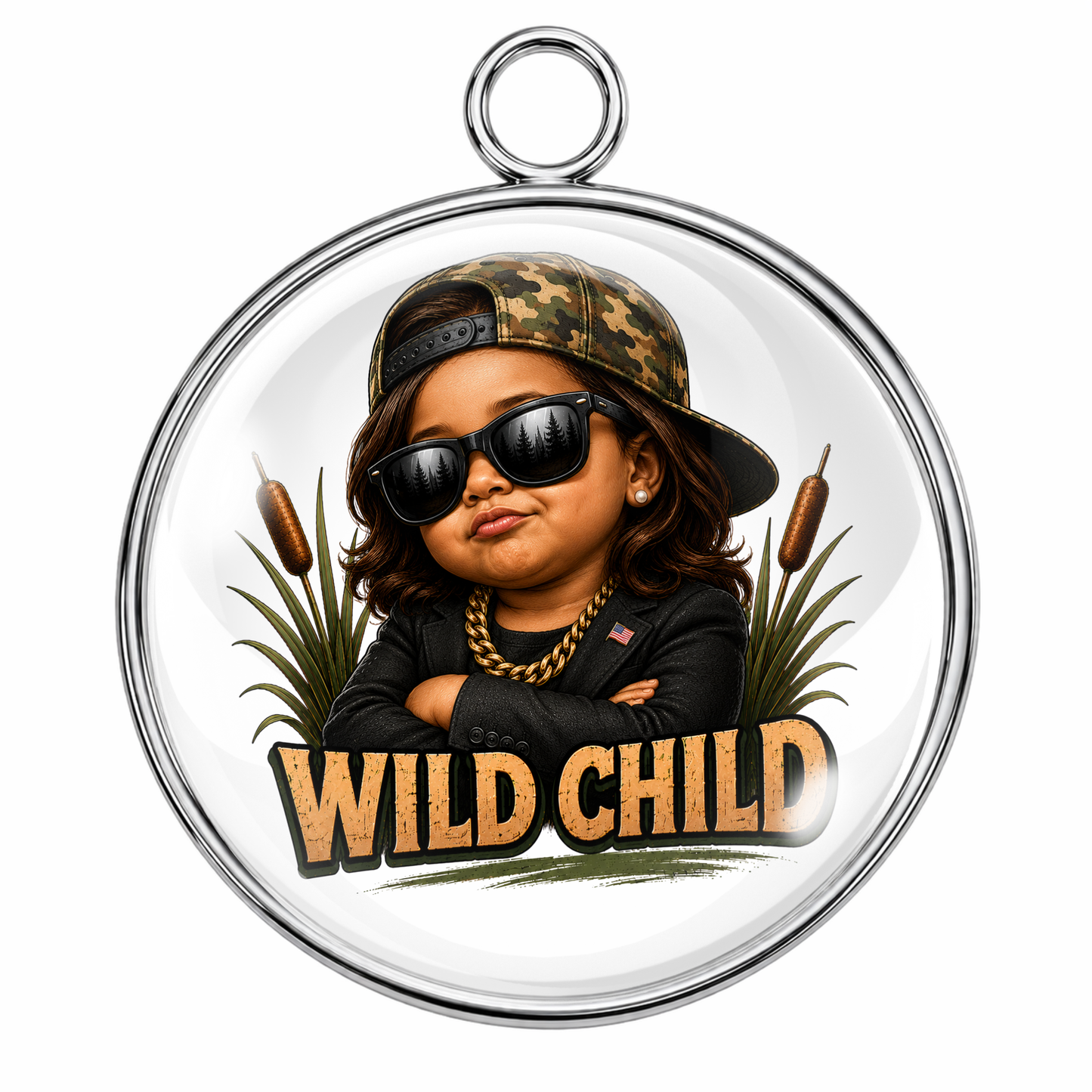 Wild Child Glass Cabochon Charms – Funny Bigfoot, Alien, Eagle, Raccoon, Pit Bull, Highland Cow & Duck Designs