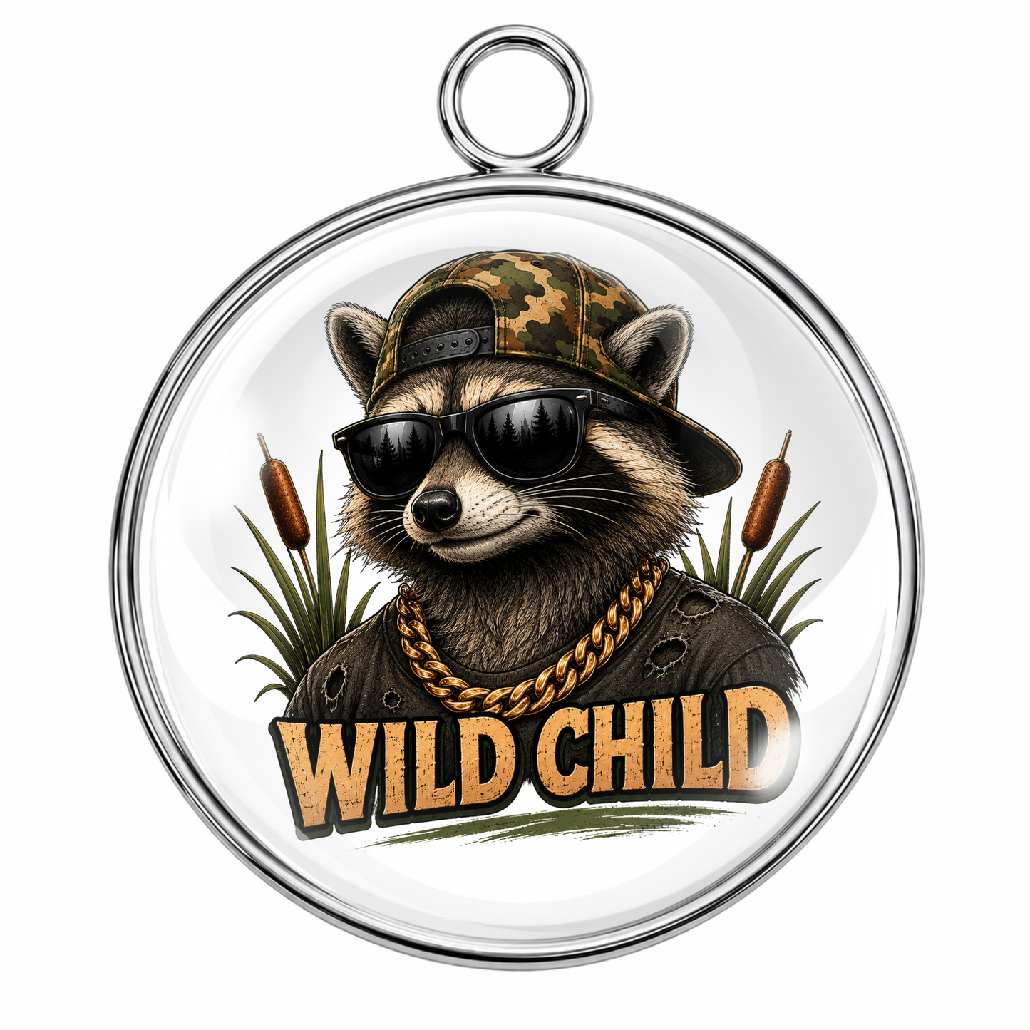 Wild Child Glass Cabochon Charms – Funny Bigfoot, Alien, Eagle, Raccoon, Pit Bull, Highland Cow & Duck Designs