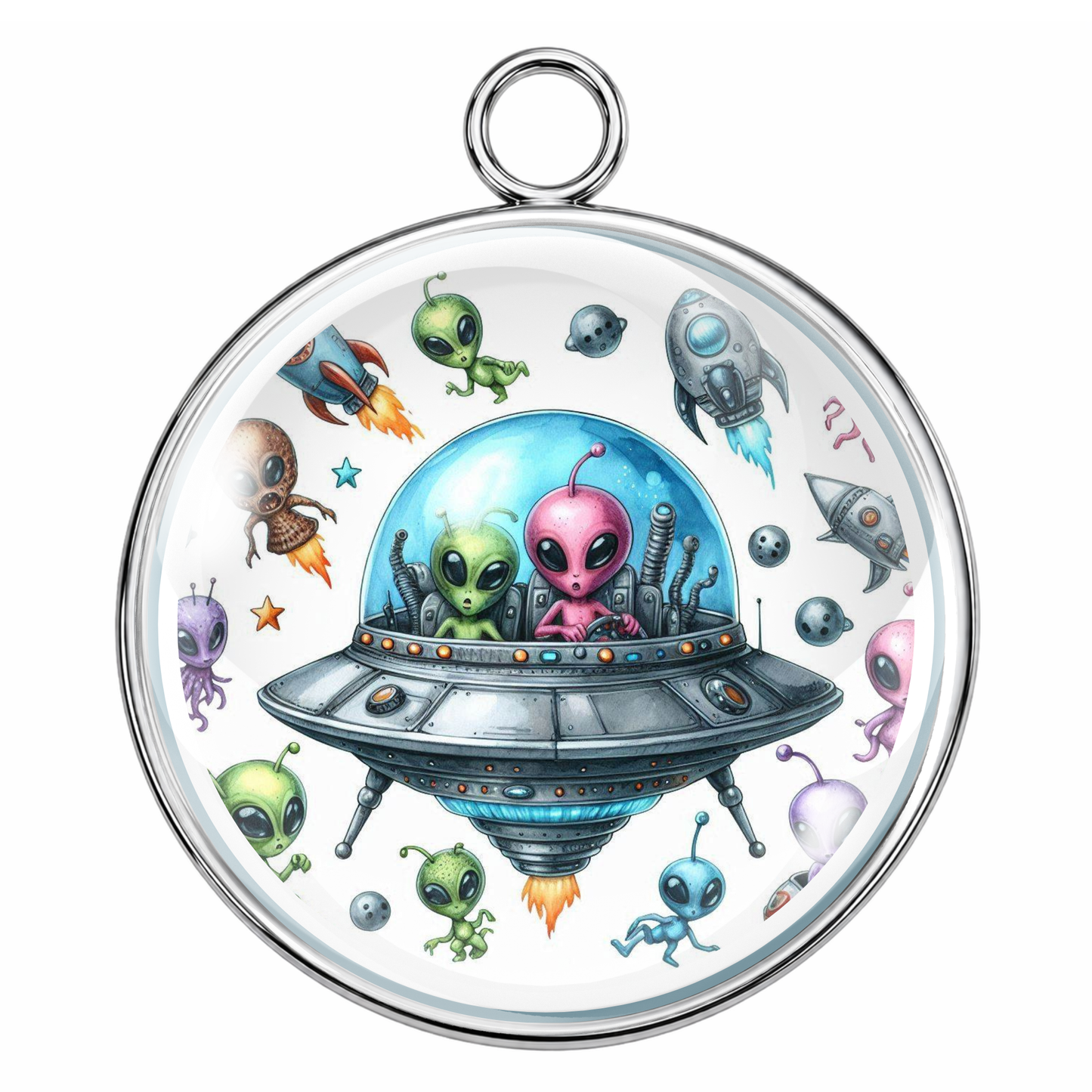 UFO'S & Aliens Glass Cabochon Charms –  Extraterrestrial Charm Pendants for Crafts & Jewelry