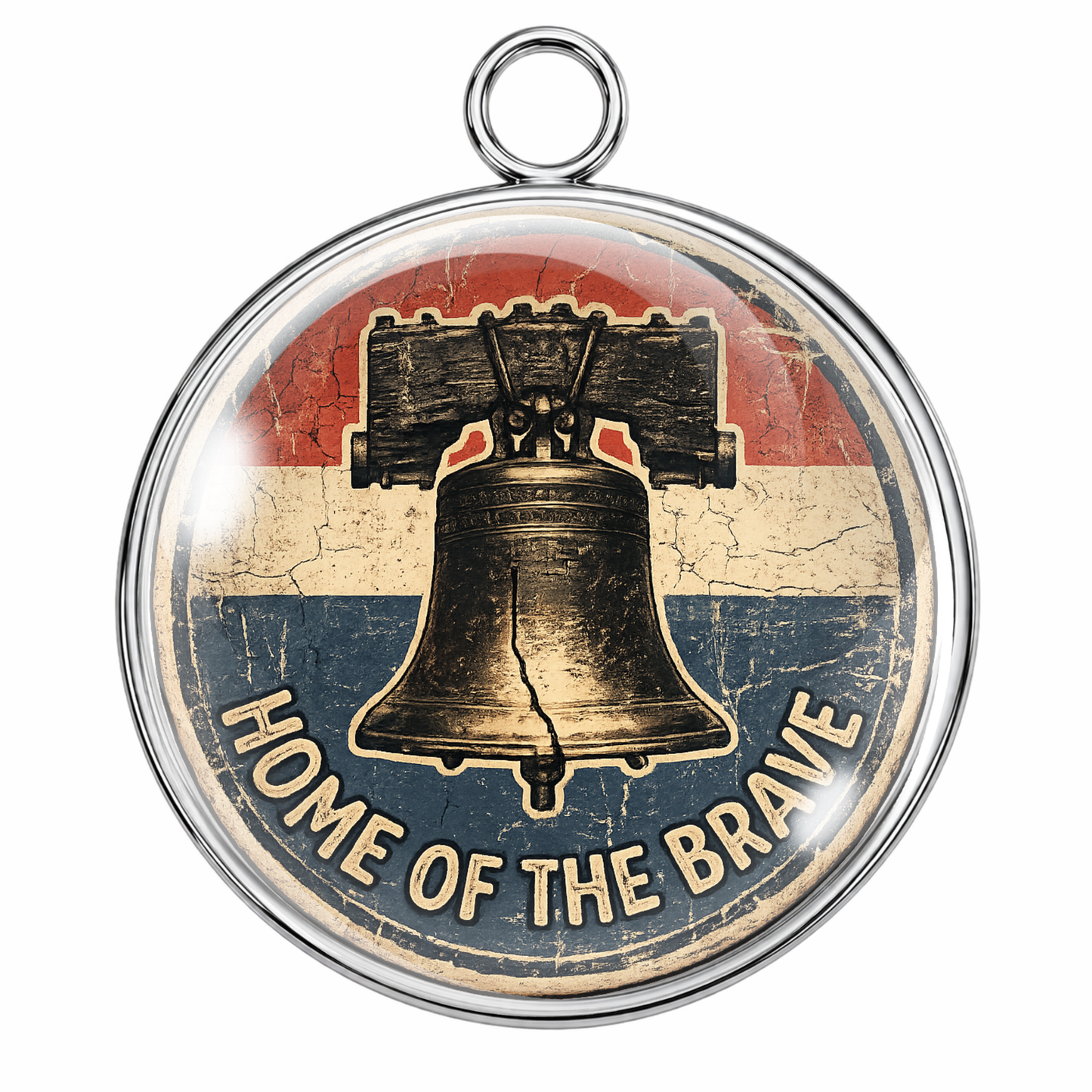 Pendant with Liberty Bell design and 'Home of the Brave' text on a white background